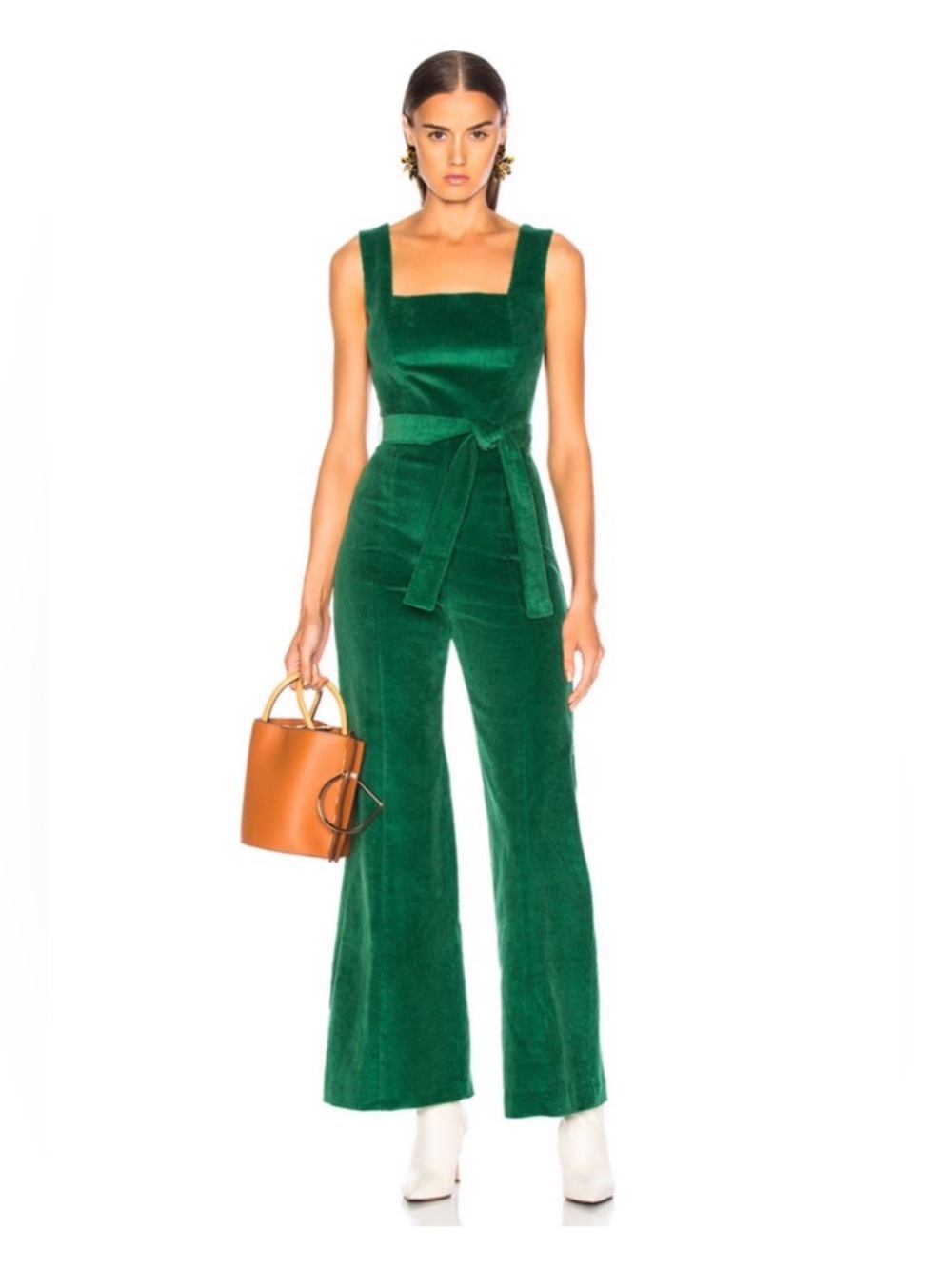 STAUD Emerald Green Wide-Leg Tie-Waist Travis Jumpsuit size 0